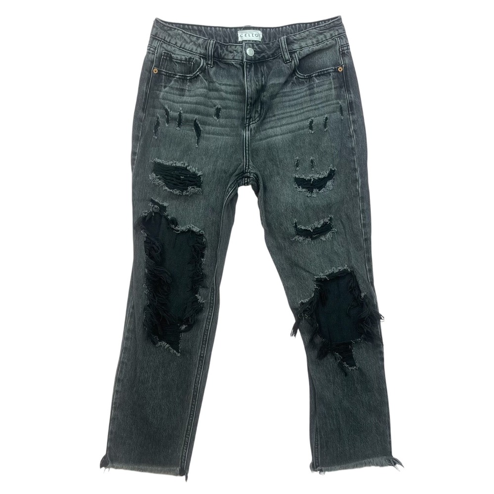 Distressed Black Jeans High Rise Cropped Raw Hem Grunge Womens 9
